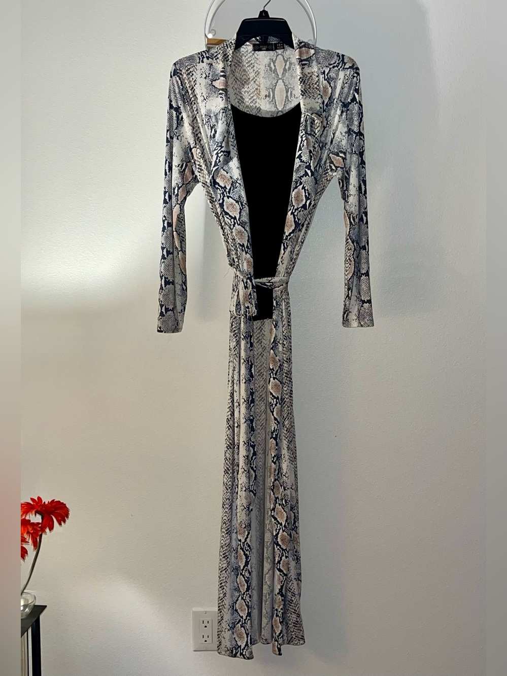 Missi London Snake Print Long Sleeve Wrap Maxi Dress - Neutral Tones